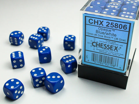 Chessex - 12mm d6 Dice Set: Opaque - Blue/White - CHX 25806 (36 dice)