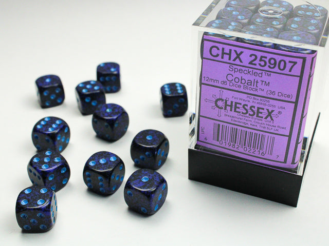 36 Cobalt Speckled 12mm D6 Dice Block - CHX25907