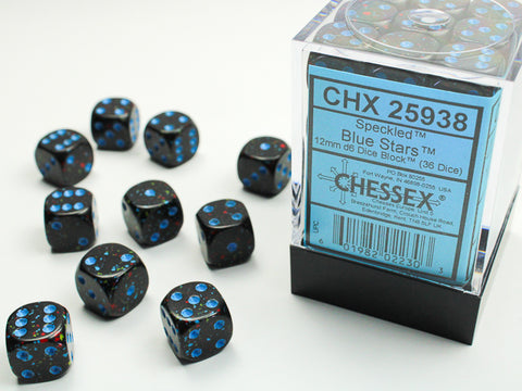36 Blue Stars Speckled 12mm D6 Dice Block - CHX25938