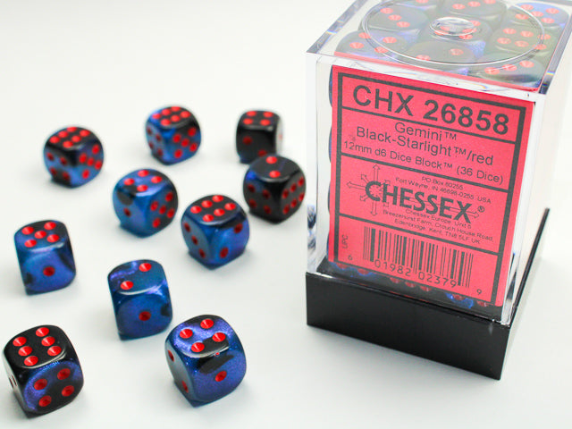 36 Gemini Black-Starlight/red 12mm d6 Dice Block - CHX26858