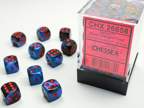 36 Gemini Black-Starlight/red 12mm d6 Dice Block - CHX26858