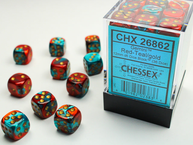 Gemini Red-Teal/gold 12mm d6 Dice (36ct)- CHX26862
