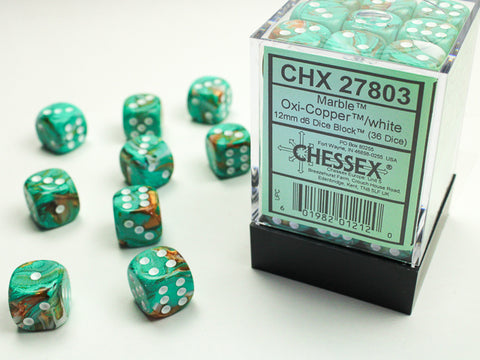 Marble Oxi-Copper with White 12mm d6 Dice Block - CHX27803