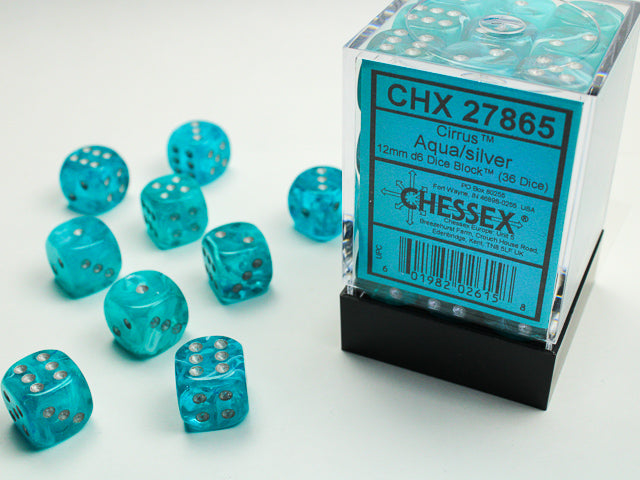 Chessex 12mm d6 Dice Set: Cirrus - Aqua/Silver - CHX27865 (36ct)
