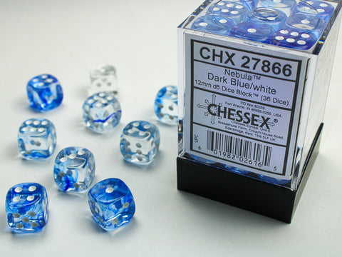 (36ct) Nebula: Dark Blue/White 12mm D6 Dice Block - (CHX27866)