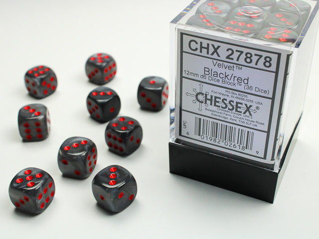 36 Black w/red Velvet 12mm D6 Dice Block - CHX27878