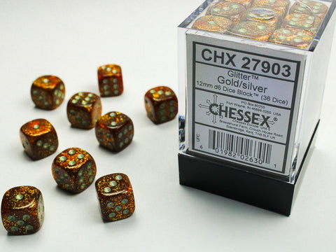 Glitter Gold and Silver 36ct 12mm D6 Dice Block - CHX27903