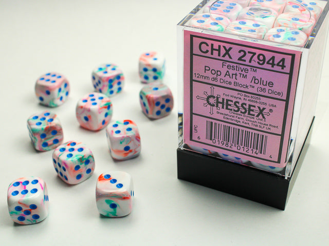 Festive Pop-Art with Blue 12mm d6 Dice Block - CHX27944