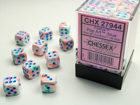 Festive Pop-Art with Blue 12mm d6 Dice Block - CHX27944