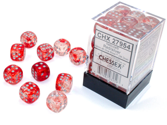 36Ct Nebula D6 Dice Set Red/Silver Luminary (CHX27954)