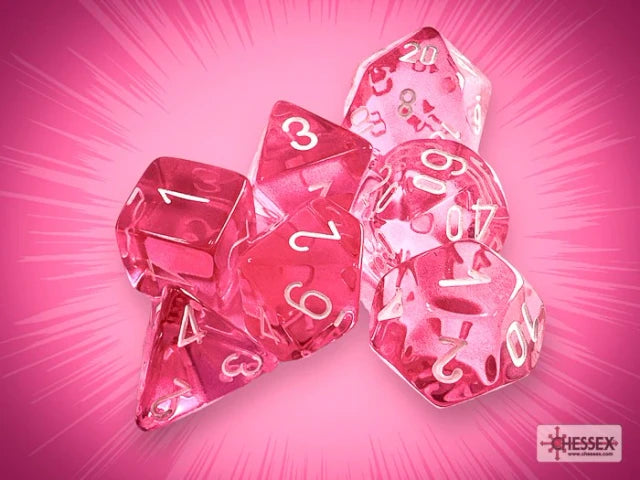 7 Translucent Pink/White Polyhedral Set - CHX 23084