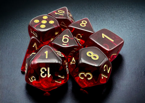 Chessex "Translucent Crimson/Gold" Lab Dice 7-Dice Set (CHX30058)