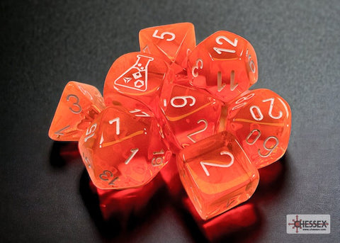 Chessex "Translucent Neon Orange/White" Lab Dice 7-Dice Set (CHX30060)