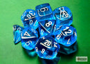 Chessex - Lab Dice - Translucent Tropical Blue/White Polyhedral 7-Dice Set (CHX30063)