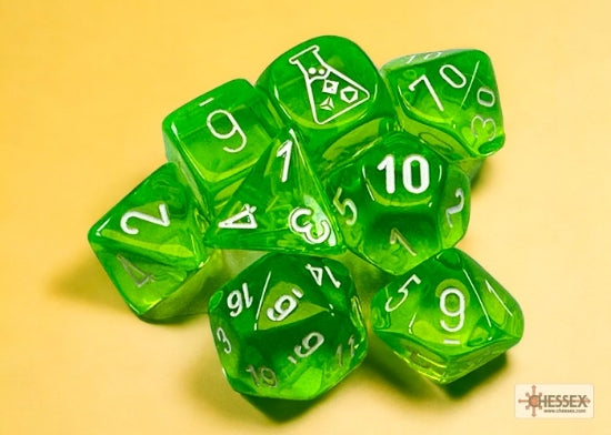 Chessex "Translucent Rad Green/White" Lab Dice 7-Dice Set (CHX30062)