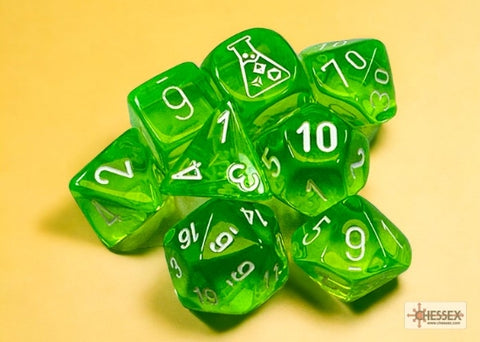 Chessex "Translucent Rad Green/White" Lab Dice 7-Dice Set (CHX30062)