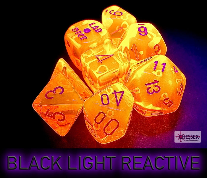 Chessex "Translucent Neon Orange/White" Lab Dice 7-Dice Set (CHX30060)