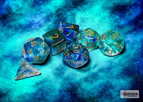 Chessex - Nebula Oceanic/gold Luminary Polyhedral 7-Dice Set (CHX27556)