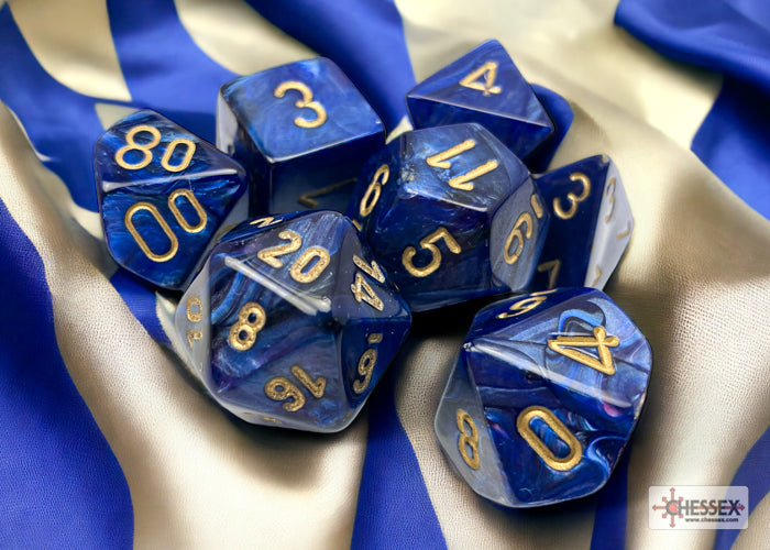 Chessex - Scarab Royal Blue/Gold Polyhedral 7-Dice Set (CHX27427)
