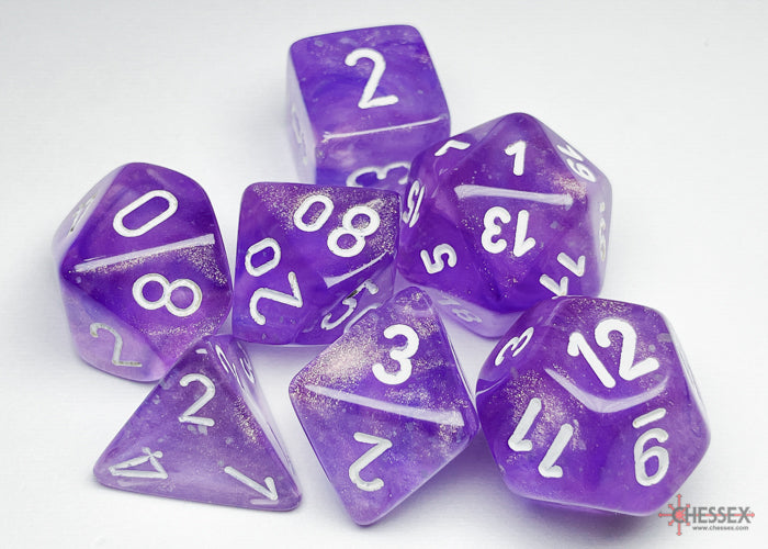 Borealis Polyhedral - Purple with White 7-dice - CHX27577