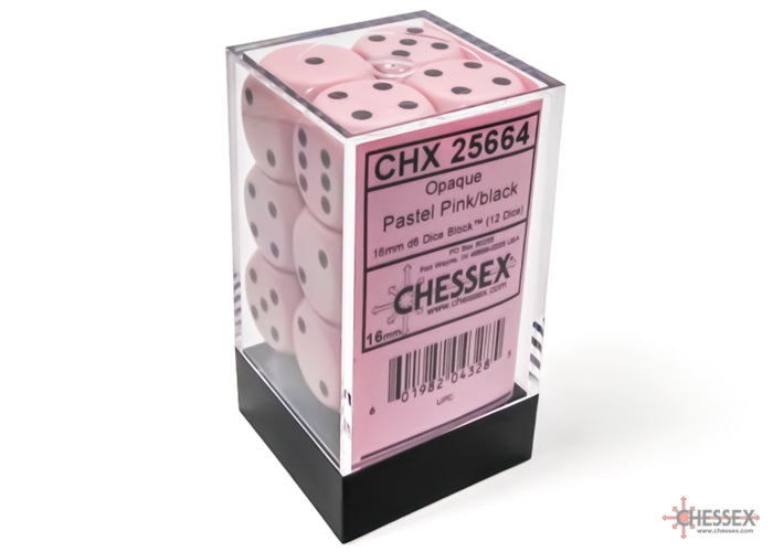 Chessex 16mm d6 Dice Set: Opaque - Pastel Pink/Black - CHX 25664 (12)