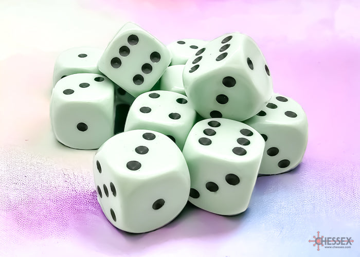 Chessex 16mm d6 Dice Set: Opaque - Pastel Green/Black - CHX 25665 (12)