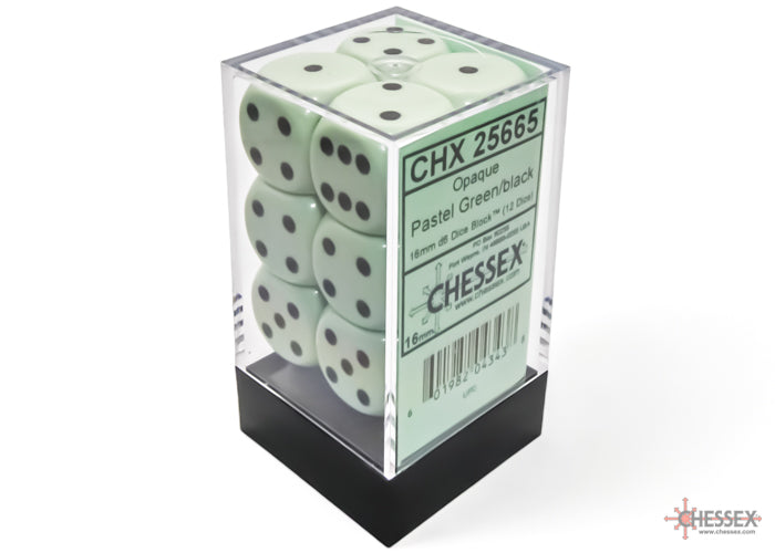 Chessex 16mm d6 Dice Set: Opaque - Pastel Green/Black - CHX 25665 (12)