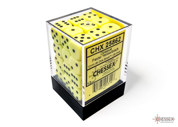 Chessex 12mm d6 Dice Set: Opaque - Pastel Yellow/Black - CHX 25862 (36)