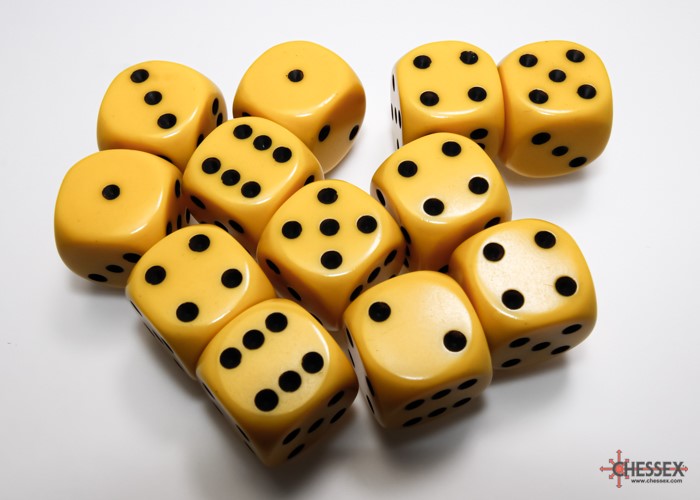 12 Yellow w/Black Opaque 16mm D6 Dice Block - CHX25602