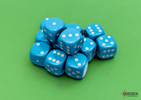 12 Light Blue w/White Opaque 16mm D6 Dice Block - CHX25616