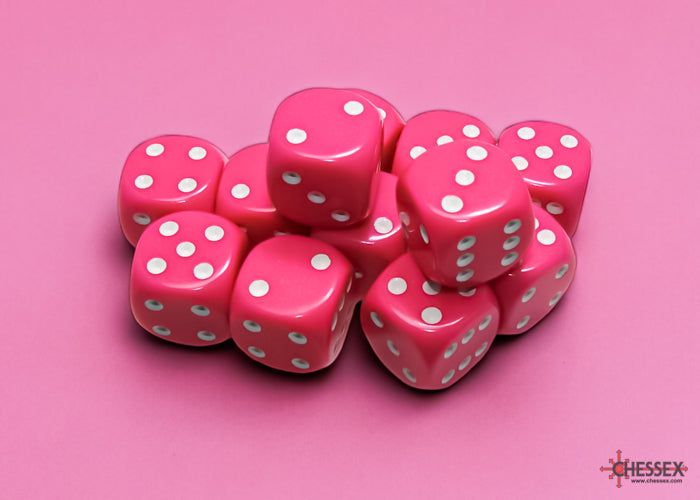 Chessex - 16mm d6 - Opaque - Pink/White CHX25644 (12ct)