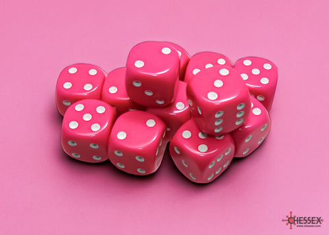 Chessex - 16mm d6 - Opaque - Pink/White CHX25644 (12ct)
