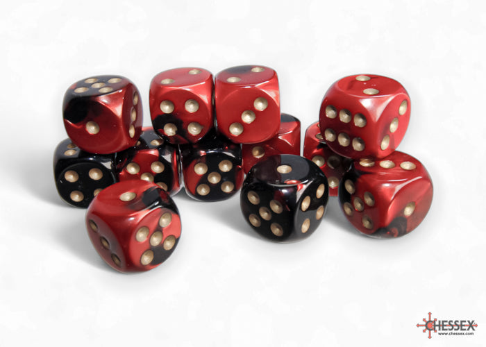 Chessex 16mm d6 Set: Gemini Black-Red w/Gold - CHX26633