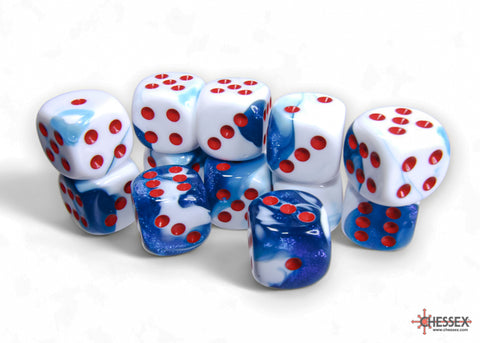 Gemini Astral Blue-White/red 16mm d6 Dice Block (12ct)- CHX26657