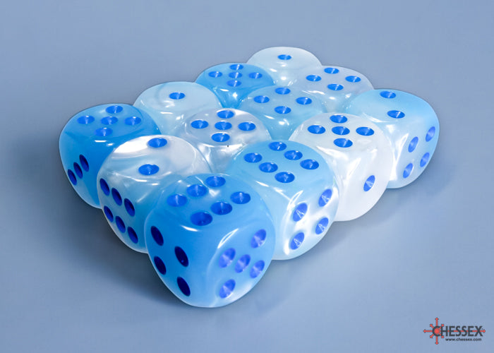 Chessex 16mm d6 Set: Gemini Luminary - Pearl Turquoise-White w/Blue - CHX26665