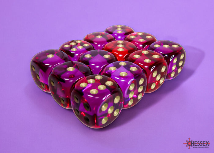 Chessex 16mm d6 Set: Gemini Translucent - Red-Violet w/Gold - CHX26667