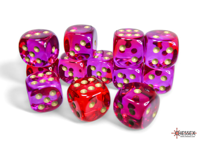 Chessex 16mm d6 Set: Gemini Translucent - Red-Violet w/Gold - CHX26667