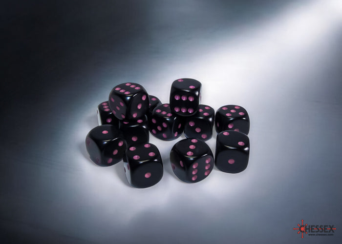 Chessex 16mm d6 Dice Set: Opaque - Black/Pink - CHX 25648 (12)