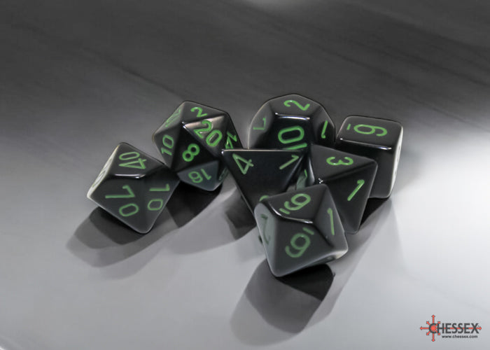 Chessex 7-Dice Set: Opaque - Black/Green - CHX 25458 (7)