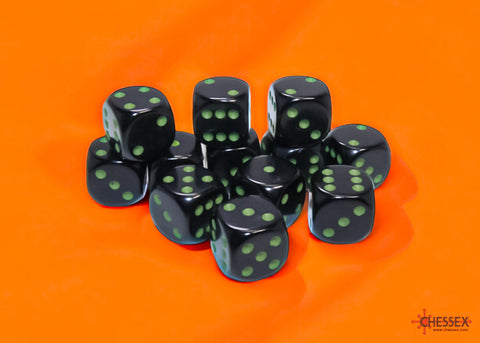 Chessex 16mm d6 Dice Set: Opaque - Black/Green - CHX 25658 (12)