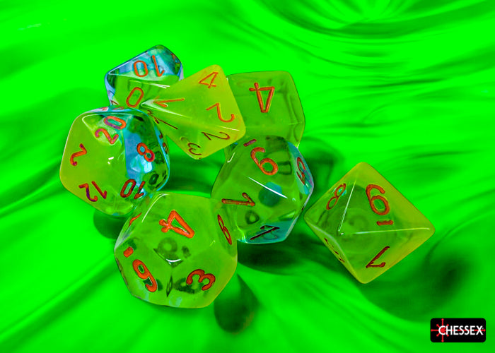 Chessex - Gemini Plasma Green-Teal/orange Luminary Polyhedral 7-Dice Set (CHX26470)
