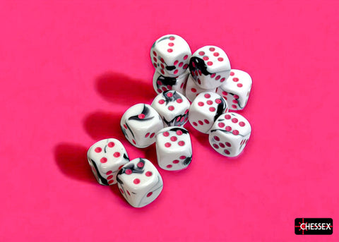 Chessex 16mm d6 Dice Set: Gemini - Black White/Pink - CHX 26669 (12)