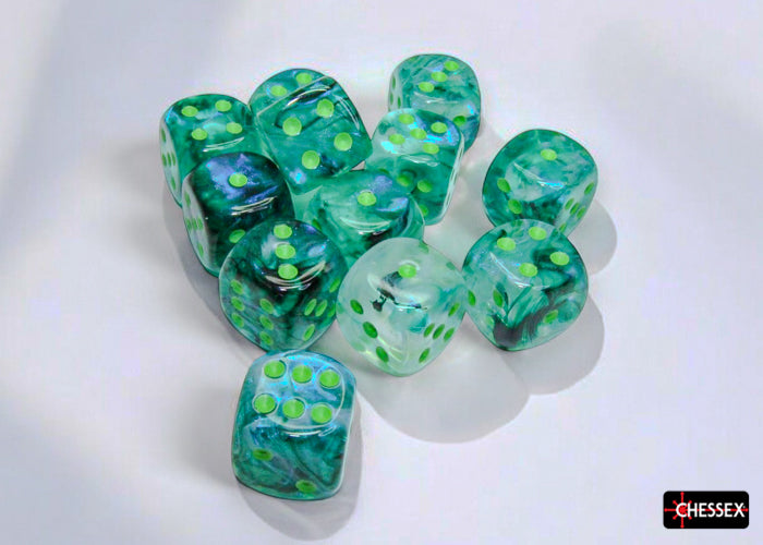 Chessex 16mm d6 Dice Set: Borealis - Kelp/light green - CHX 27795 (12)