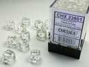 36 Clear w/white Translucent 12mm D6 Dice Block - CHX23801