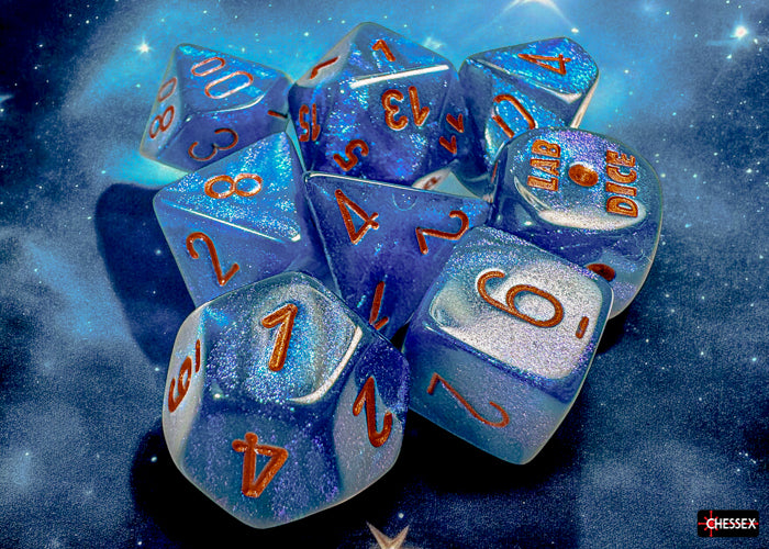 Chessex: Lab Dice - Borealis/Midnight with Copper - 7-Dice Set (CHX30069)