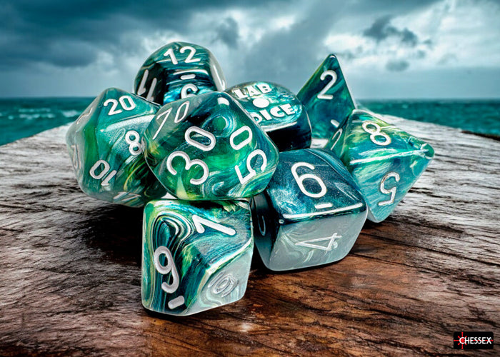 Chessex: Lab Dice - Lustrous/Neptune with Grey - 7-Dice Set (CHX30072)