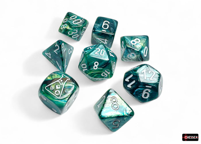 Chessex: Lab Dice - Lustrous/Neptune with Grey - 7-Dice Set (CHX30072)