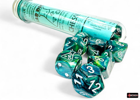 Chessex: Lab Dice - Lustrous/Neptune with Grey - 7-Dice Set (CHX30072)