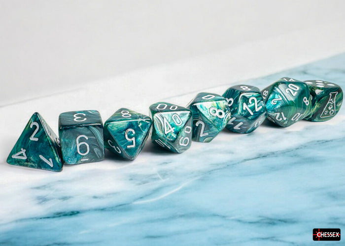 Chessex: Lab Dice - Lustrous/Neptune with Grey - 7-Dice Set (CHX30072)