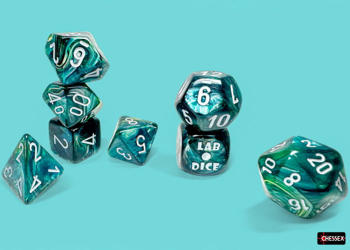 Chessex: Lab Dice - Lustrous/Neptune with Grey - 7-Dice Set (CHX30072)